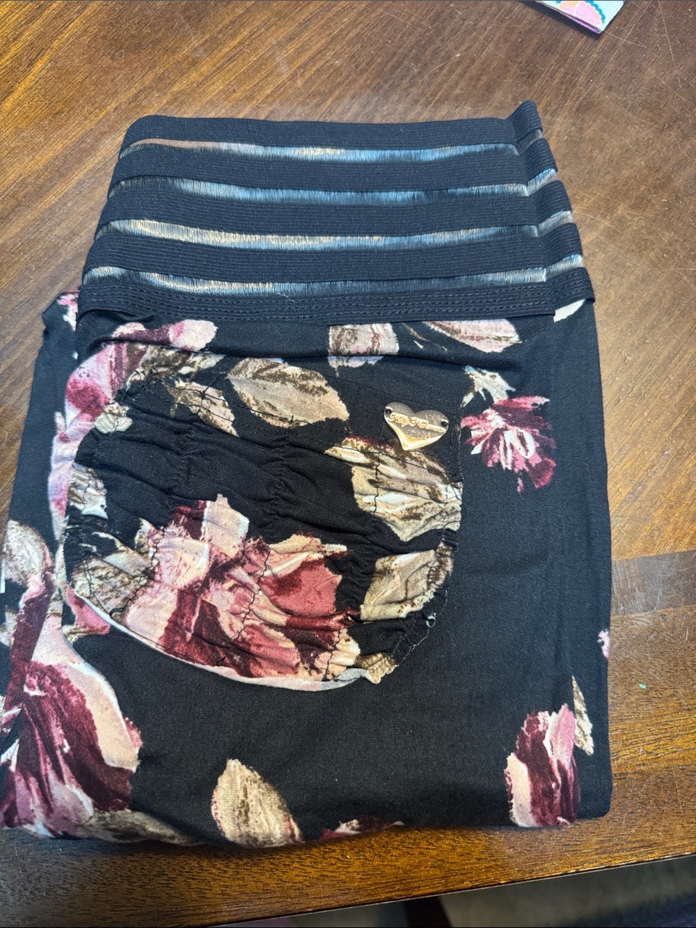 Cute Booty Lounge Black Leggings with Pink and Cream Floral Print